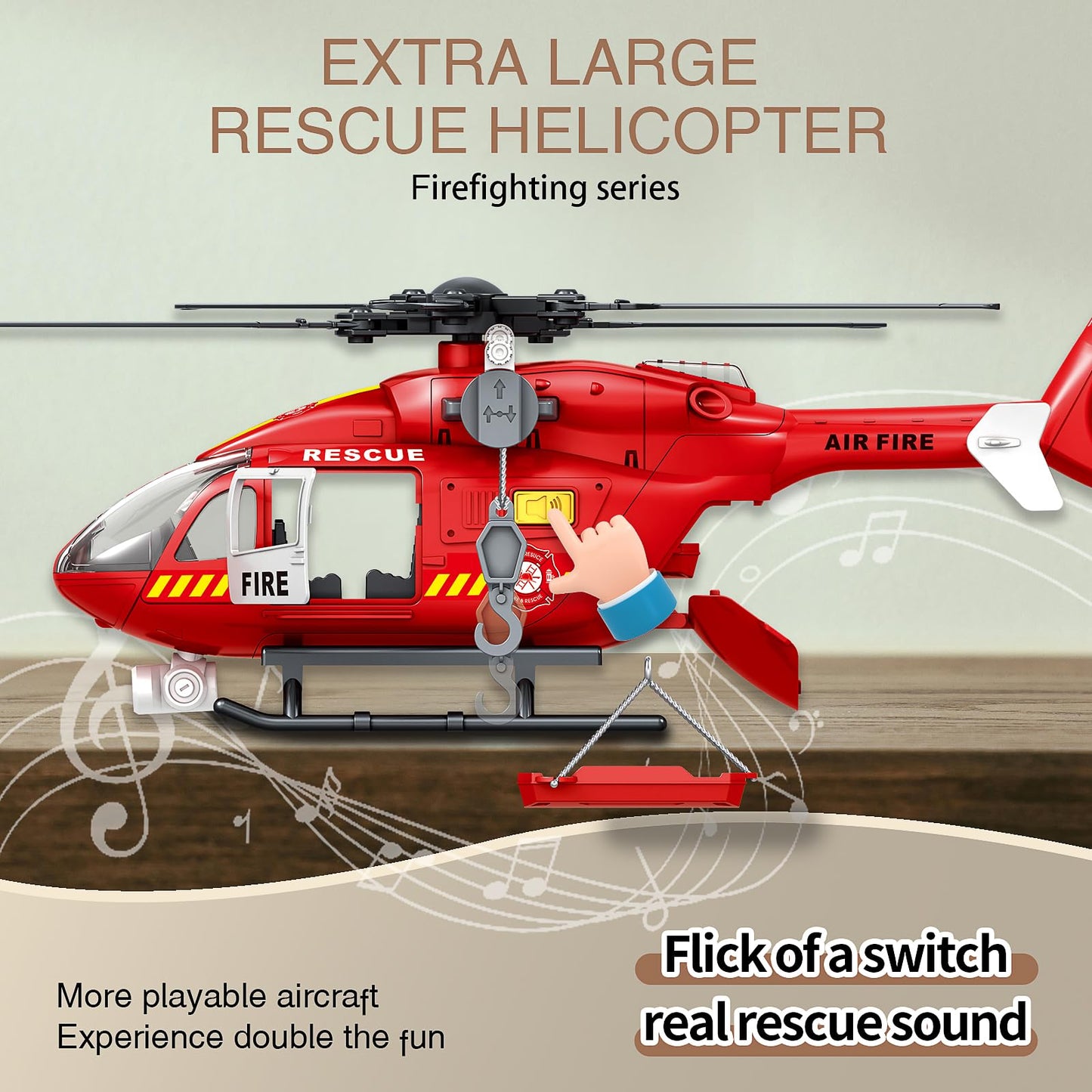 XUEXUE Large Helicopter Toy 15 Inch, Kids Helicopter with Rescue Crane & Hanging Tray, Toy Helicopter with Lights and Sounds, Helicopter Toys for Kids 3-5, Birthday Gift for Boys Age 3-7