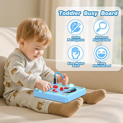 Busy Board Montessori Toys for Toddlers 1 2 3 4 Year Old with 13 LED Lights, Sensory Board Toys Educational Learning for Toddlers, Activity Toy Christmas Birthday Gifts for 1+ Year Old Boys and Girls
