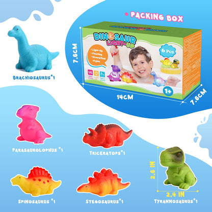 Baby Bath Toys for Toddlers 1-5, 6 Packs Light Up Floating Dinosaur Toys for Kids 1-5 Year Olds Boys Girls Halloween Xmas Birthday for Babies Age 1-5 Sensory Toys Preschool Bathtub Pool Shower Games