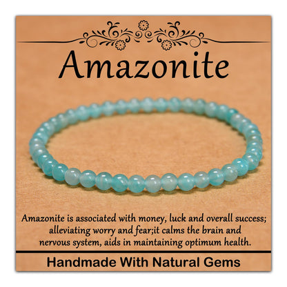 CHCCOYE 4mm Natural Healing Gemstone Bracelet Handmade Yoga Stretch Elastic Bracelet Stress Relief Crystal Jewelry for Men and Women (4mm Grade A Amazonite)