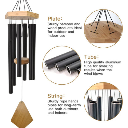 Wind Chimes 30 Inches Deep Tone Memorial Wind Chimes with Hook for Mother's Day/Housewarming/Christmas, Patio, Garden, Yard, Home Decor, Black