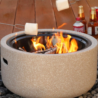 Fire Pits for Outside Wood Burning with Metal Lid & Grill,Outdoor Round Firepit with Fire Poker,Spark Screen,3-in-1 Fire Pit for BBQ,Table and Bonfire (Grey 3)