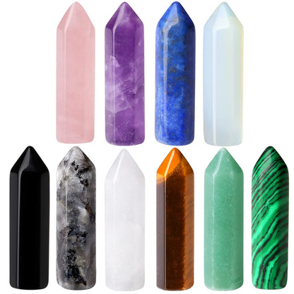 QINJIEJIE 10 PCS Healing Crystals Wands Mini Crystal Pocket Polished Tumbled Stones Rose Quartz Amethyst Assorted Bulk Natural Hexagonal Single Pointed Reiki Energy Balancing Meditation Therapy Gift