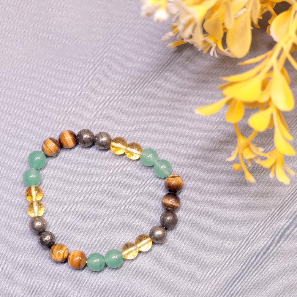 Adjustable Crystal Money Bracelets for Women Aventurine & Tiger-Eye Stone Beaded Bracelet Wealth Attraction Feng Shui Good Luck Elastic Bracelets Natural Healing Protection Jade Spiritual Jewelry(Tiger's Eye Mixed Color)