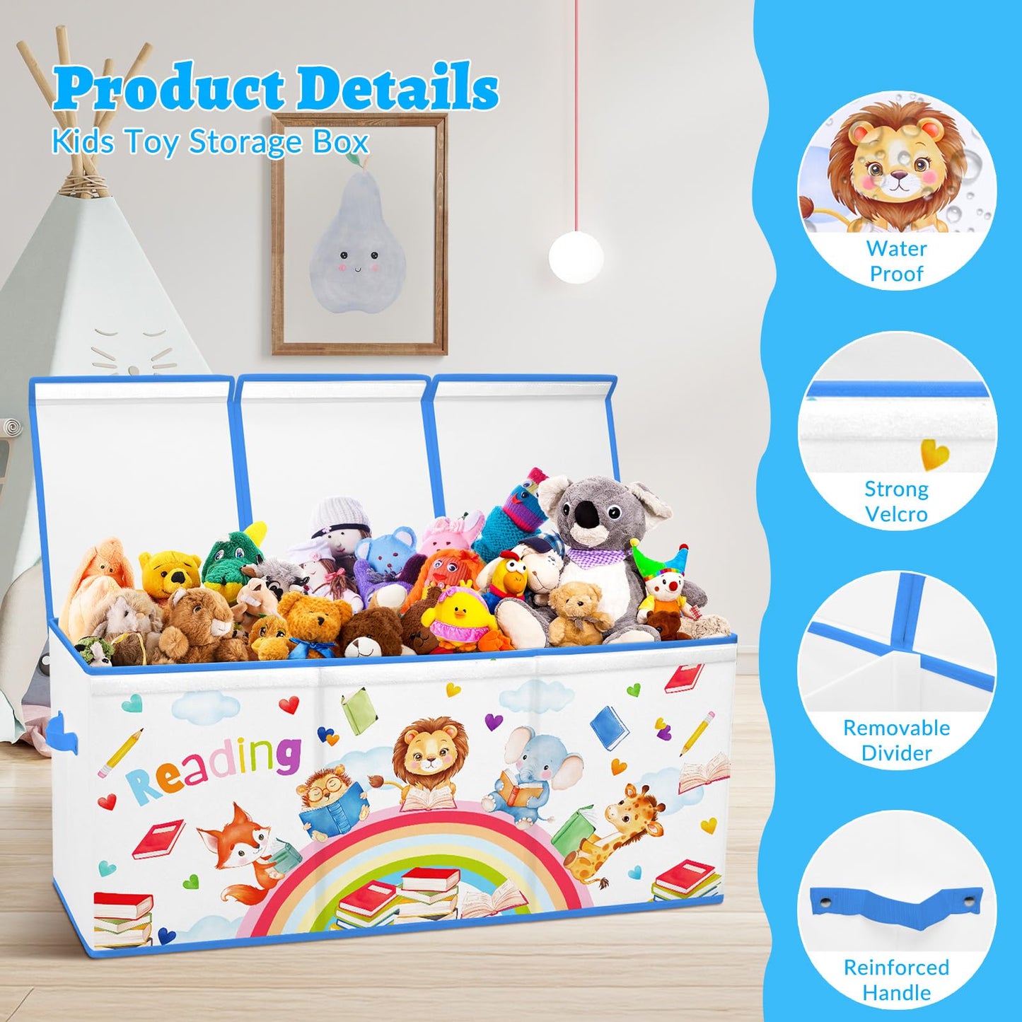 decalsweet Kids Toy Box Storage Chest Collapsible Storage Bin with Lids Handles for Boys Girls Toddler, Large Kids Toy Organizer Box for Kidsroom Bedroom Playroom Nursery,37.7"x12.5"x15.7"
