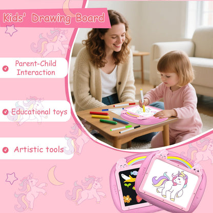 Unicorn Gift for 1-2 Years Old Girl, Girl Toys with Magnetic Letters and Numbers, Portable Doodle Board Easel, Learning and Educational Toy for 1-2 Years Old Girls (Pink)