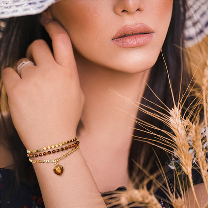 Raicegs Tigers Eye Bracelets Set Stone Bracelet for Women Layered Crystal 3mm Beads Bracelet Adjustable Bracelet for Women Dainty Bracelet
