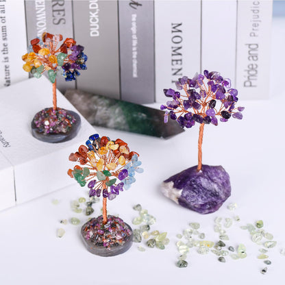 Ytbeoxk Seven Chakra Tree of Life,Money Dcorations,Crystals and Healing Stones,Reiki Positive Energy Gemstones 7 Chakra Tree,Purple Room Office Desk Feng Shui Decor Meditation Gifts for Women Men