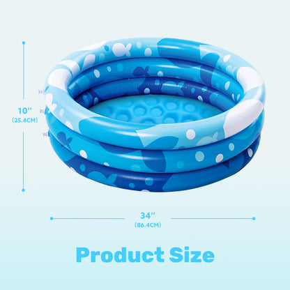 Sloosh Inflatable Kiddie Pool, 34"x10" Blow Up Kid Swimming Pool,3 Rings Blue Baby Pool for Toddler,Play Pit for Dog with Geometric Pattern for Summer Water Party Backyard Garden(Fish)