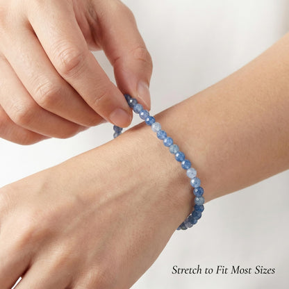 Angelstones Natural Blue Aventurine Gemstone Small Beaded Stretch Bracelet, 4mm Faceted Round Beads, Crystal Healing Bracelet for Women