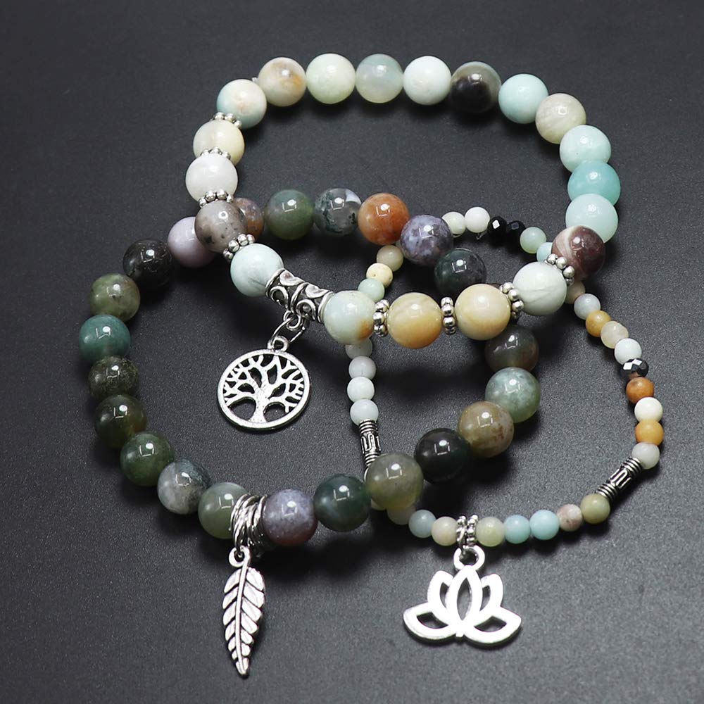UEUC Tree of Life Yoga Healing Stone Bracelets,Multilayer Lotus Chakra Stone Reiki Bracelet Sets,Anxiety Crystal Natural Stone,for Women Stress Relief
