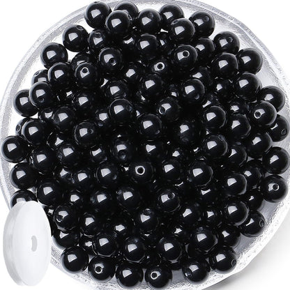 QINJIEJIE 100PCS Black Obsidian Beads 8mm Black Beads Natural Stones Bead Round Loose Gemstones Crystals Bead for DIY Bracelet Beading Jewelry Making Necklace Earrings 0.32" Crystal Stone