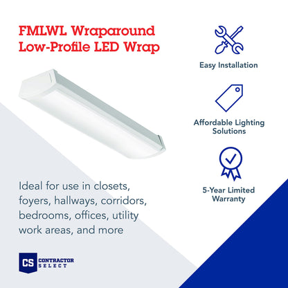 Lithonia Lighting 2 Foot LED Light Fixture, Low-Profile LED Wraparound Flush Mount Ceiling Light, 4000K Cool White, 120V, 24-Inch (FMLWL 24 840)