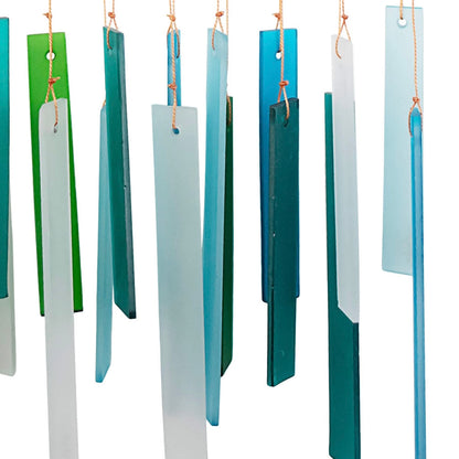 Blue Handworks Sea Glass and Driftwood Chime - Sandblasted Glass and Found Wood Hand Crafted Wind Chime