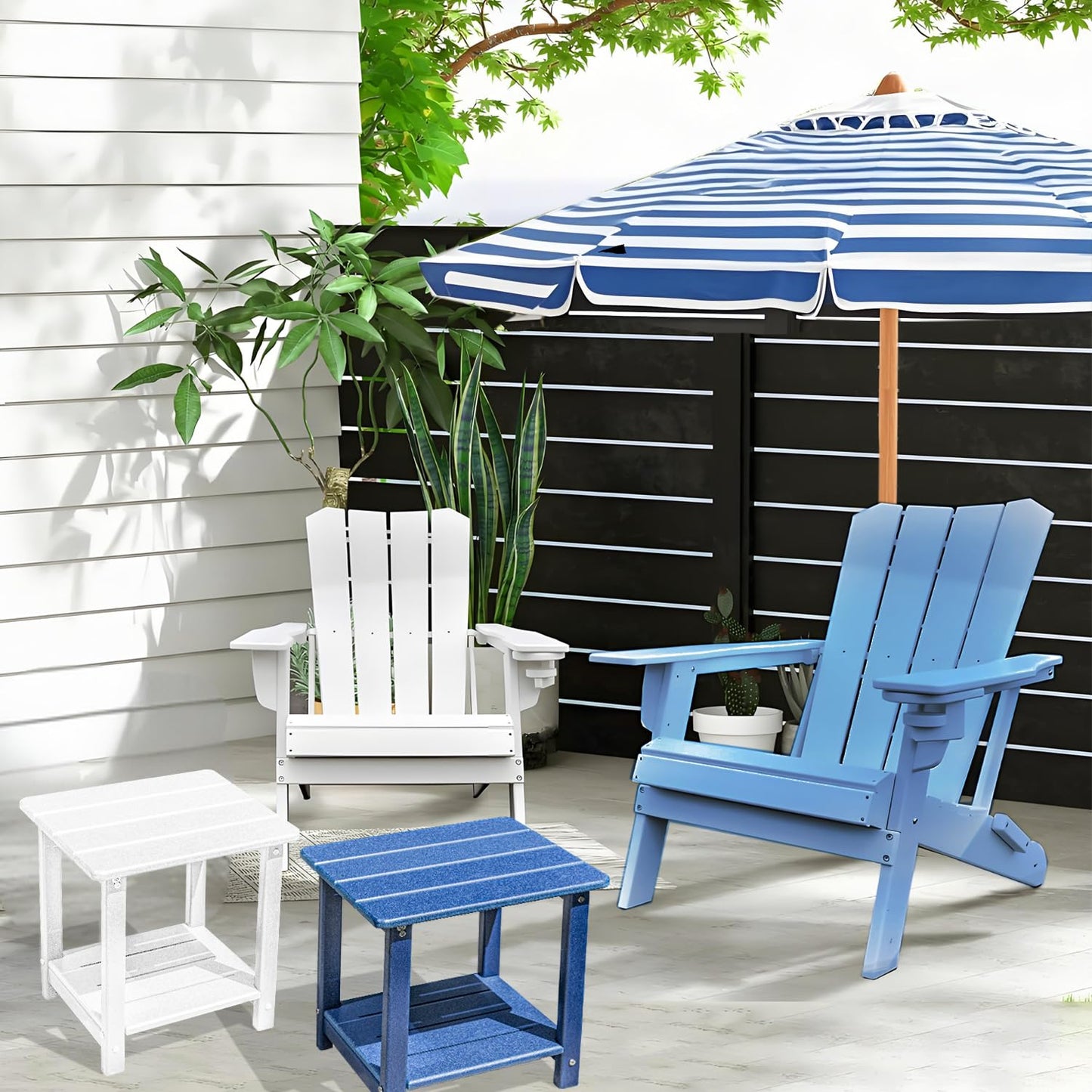 HZLBZYON Adirondack Outdoor Side Table Square，2-Tier Patio Side Table with Weatherproof HDPE Material Low Maintenance Furniture for Backyard Poolside Porch Deck Garden