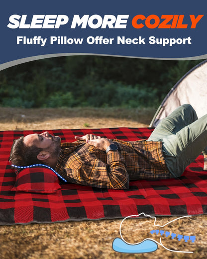MEREZA Flannel Sleeping Bag for Adults Mens with Pillow, XL Cold Weather Sleeping Bag for 30 Degree 4 Season Camping Large Big and Tall Sleeping Bags with Compression Sack
