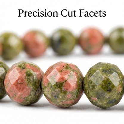 Angelstones Natural Unakite Gemstone Small Beaded Stretch Bracelet, 4mm Faceted Round Beads, Crystal Healing Bracelet for Women