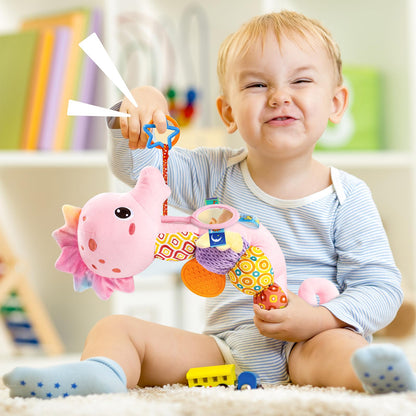LIGHTDESIRE Baby Toys Musical Seahorse,Infant Stuffed Animal Toys with Crinkle and Rattles,Soft Sensory Toys with Textures for Tummy Time Newborn Boys Girls 0 3 6 12 Months(Pink)
