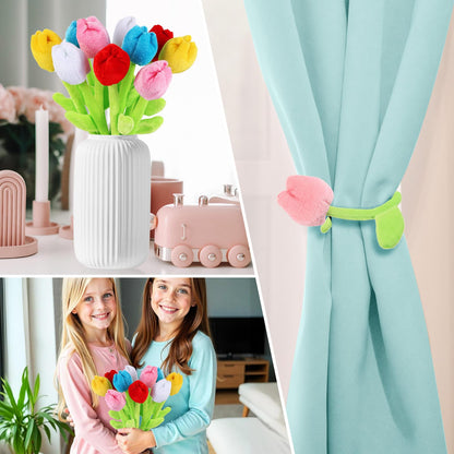 ZJoey 10 Pcs Plush Tulips Flower Stuffed Bendable Stems Plush Bouquet Toy Soft Rose Flower 12.6 Inch for Christmas 2026 Mother's Day Girl Girlfriend Wife(10 Pcs Colorful Tulip Series)
