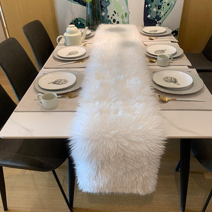 Table Runner,Christmas Fur Table Runner for Party Birthday Friendsgiving Wedding Dinning White Fur Table,Faux Fur Runner for Table(White, 12x60 Inch)