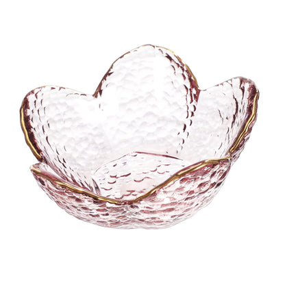 BESTYASH Glass Candy Bowl Cherry Blossoms Pink Gold Plate Decorative Trays for Office