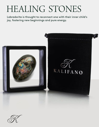 KALIFANO Palm Stone with Healing & Calming Effects - AAA+ Grade High Energy Worry Stone with Information Card - Reiki Crystal Used for Courage (Family Owned and Operated) (Labradorite)
