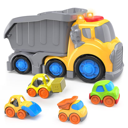 P&C 7.6" Toddler Construction Dump Truck Toys for Ages 2-4, Beach Sand Outdoor Toys Dump Truck Set with Sounds and Lights for Kids 18M+, 2, 3, 4, Ideal Birthday Christmas Gifts for Boys Girls