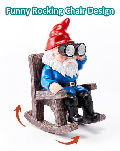 GaloTrek Solar Garden Gnome Statues Resin Gnome Figurines Sitting on Rocking Chair Outdoor Telescope Gnome Gifts for Yard, Patio Decor Gift