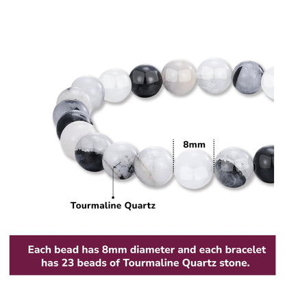 Crystal Vibe Manifestation Bracelet - Handmade Natural Black Rutile Tourmaline Quartz Stone 8mm Beaded Bracelet - Yoga Bracelet Gift for Him Her - Elastic Adjustable Size