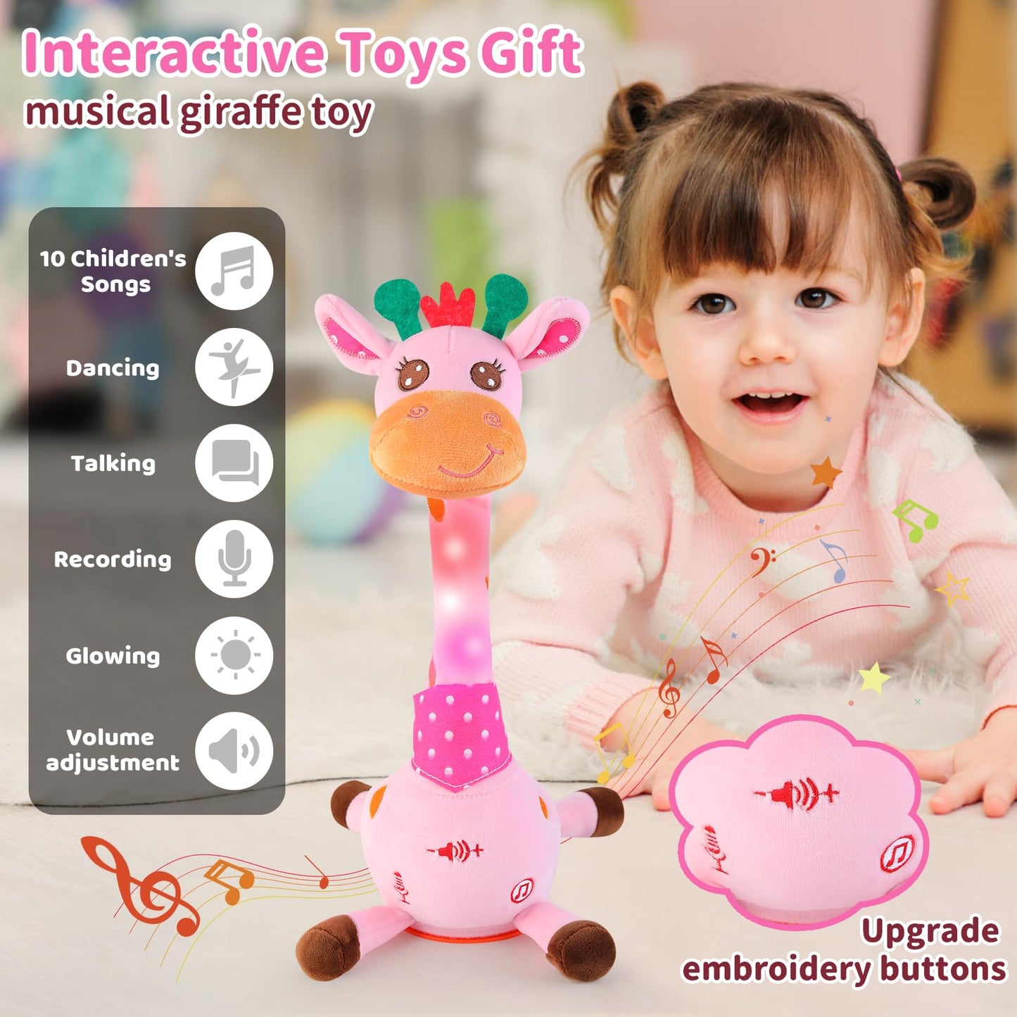 Emoin Dancing Talking Giraffe Toy for Baby Toddler, Dancing Giraffe Toy Singing Mimicking Recording Repeating What You Say with LED English Sing for Boys Girls Gift, 15 Second Recorde