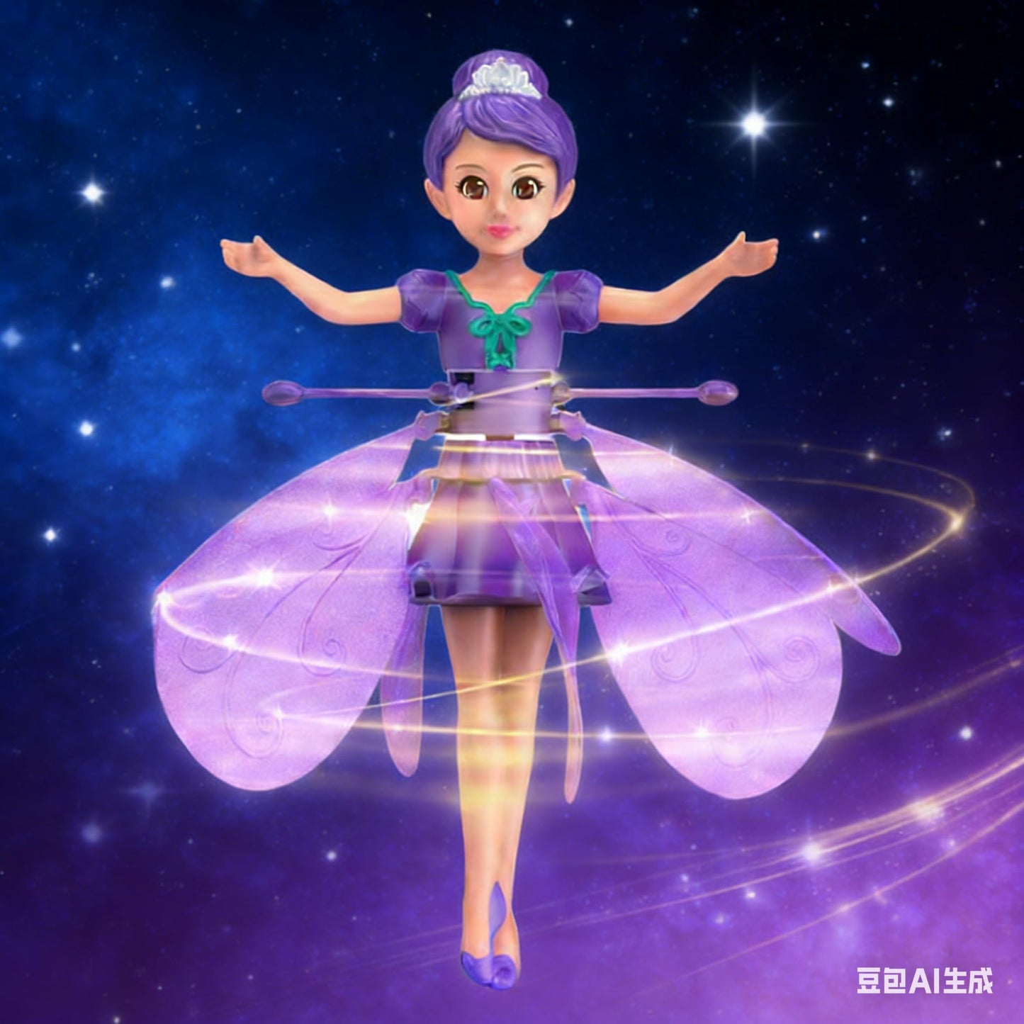 Pixies Rainbow Glitter Idol, Magical Flying Toy Doll with Lights for Girls, for Kids Ages 6+, Includes Wicked Toys, Unicorn & Fairy Fun, Inspired by Zhu Zhu Pets & Barbie (Purple)