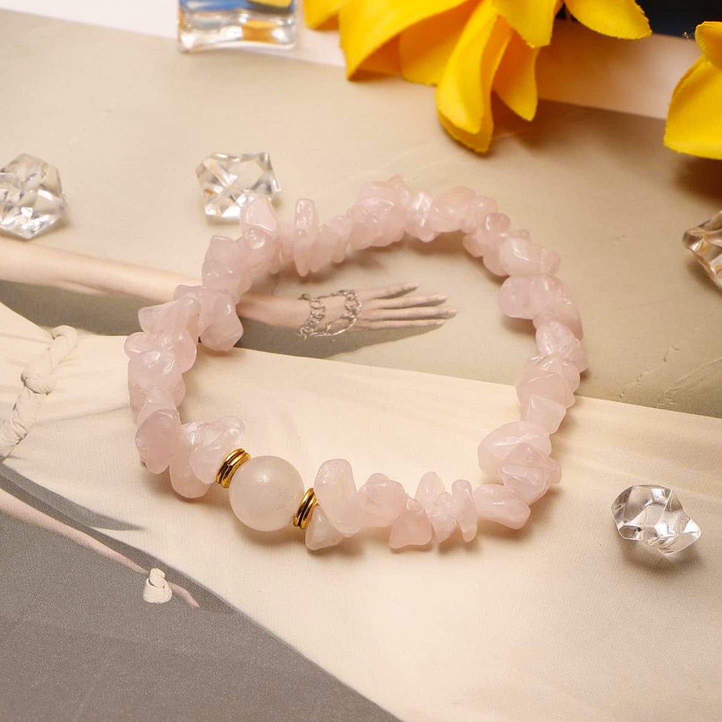 Eigso 7 Chakra Beaded Bracelets for Women and Men Pink Crystal Chips Bracelet for Praying Buddhist Tibetan