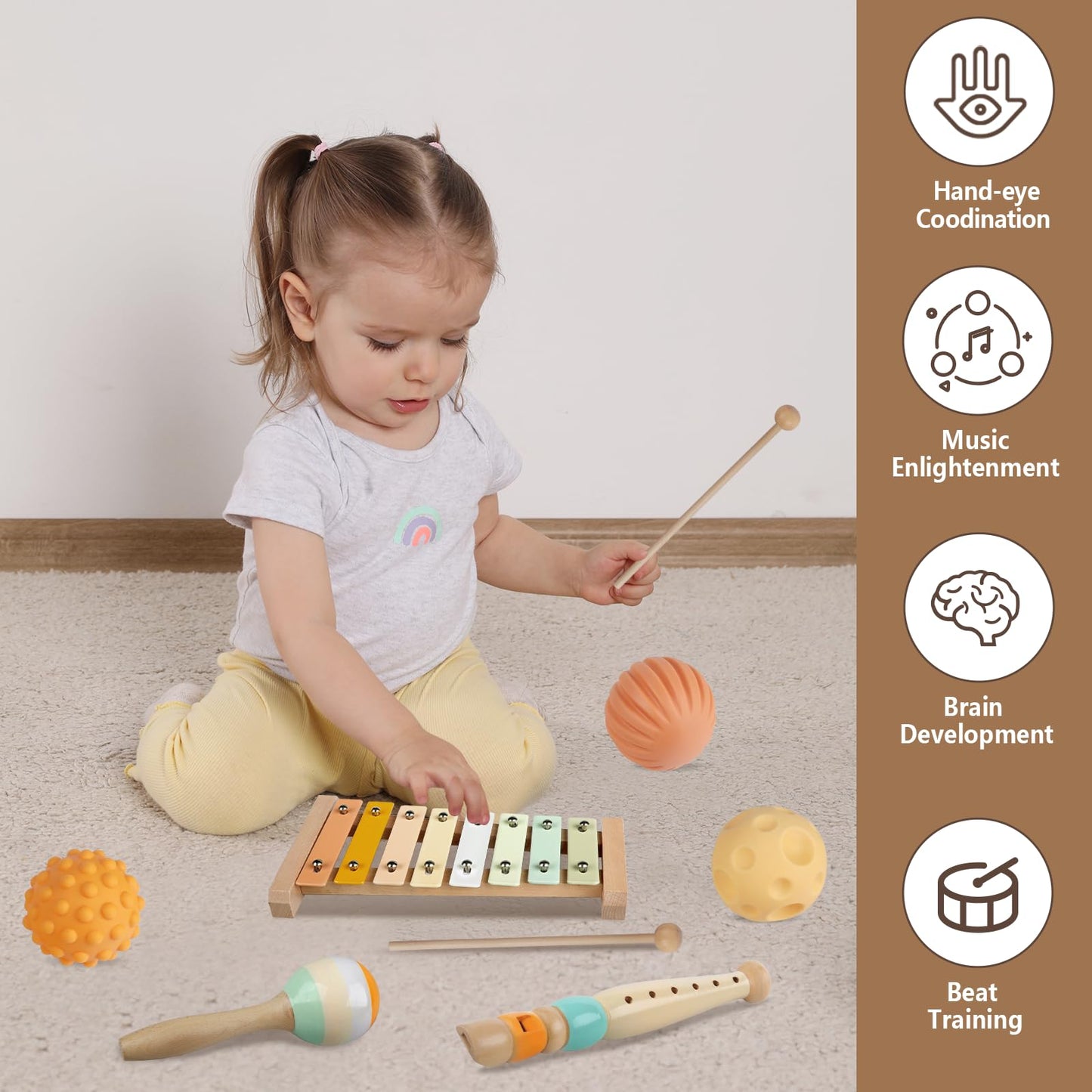 Meytccve Baby Toys Montessori Toys for Babies 1-3,Wooden Musical Instruments Toy Stacking Building Blocks,Infant Teething Toys Sensory Balls,Xylophone,Birthday Gift for Toddlers 1+ Year Old