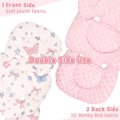 GFU Infant Car Seat Insert Head and Body Support, Reversible Newborn Insert for Carseat with Strap Pads, Soft Stroller Cushion Pillow Insert for Boys and Girls, Fits for Stroller, Swing，Pink