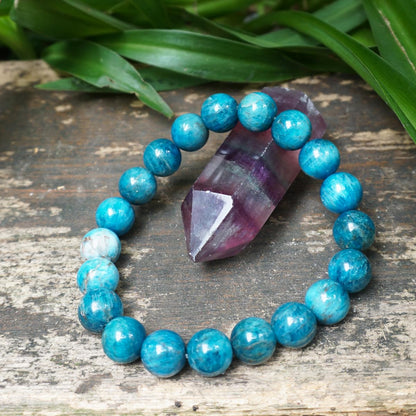 10MM Blue Apatite Bracelet for Unisex | Natural Third Eye & Throat Chakra Crystal Stone for Future, Feng Shui, Meditation, Divination, Amulets | Anxiety Stress Relief | Emotional Control