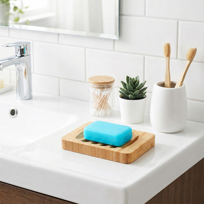 2 Pack Wooden Soap Holder Waterproof Self Draining Soap Dish Wood Soaps Tray for Shower Bathroom Kitchen Bathtub