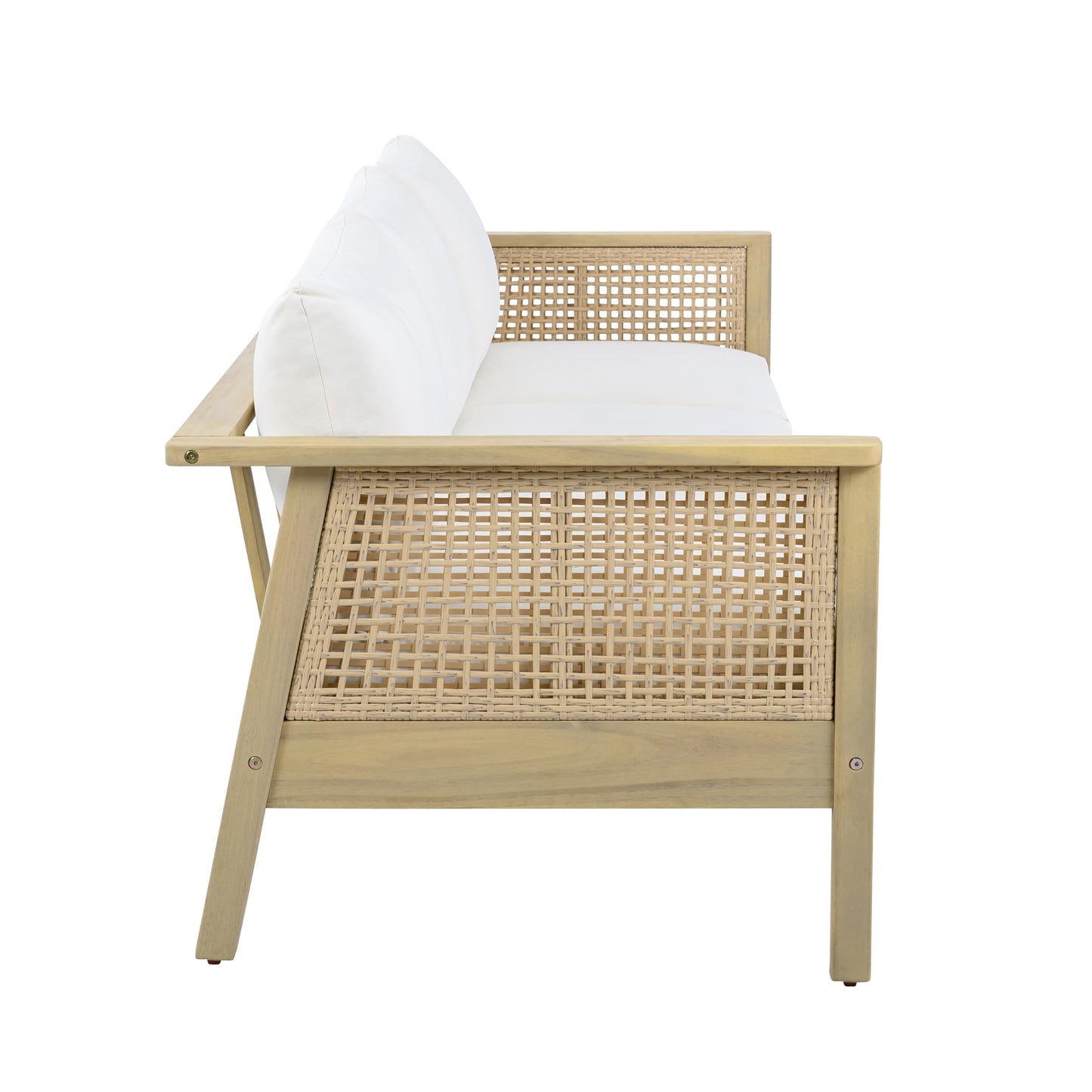 Christopher Knight Home Teras Acacia Wood Outdoor 3 Seater Sofa with PE Wicker Armrest, Solid Wood Patio Sofa with Removable Cushion, Comfy Lounge Sofa for Patio Furniture Set, Light Teak+Beige