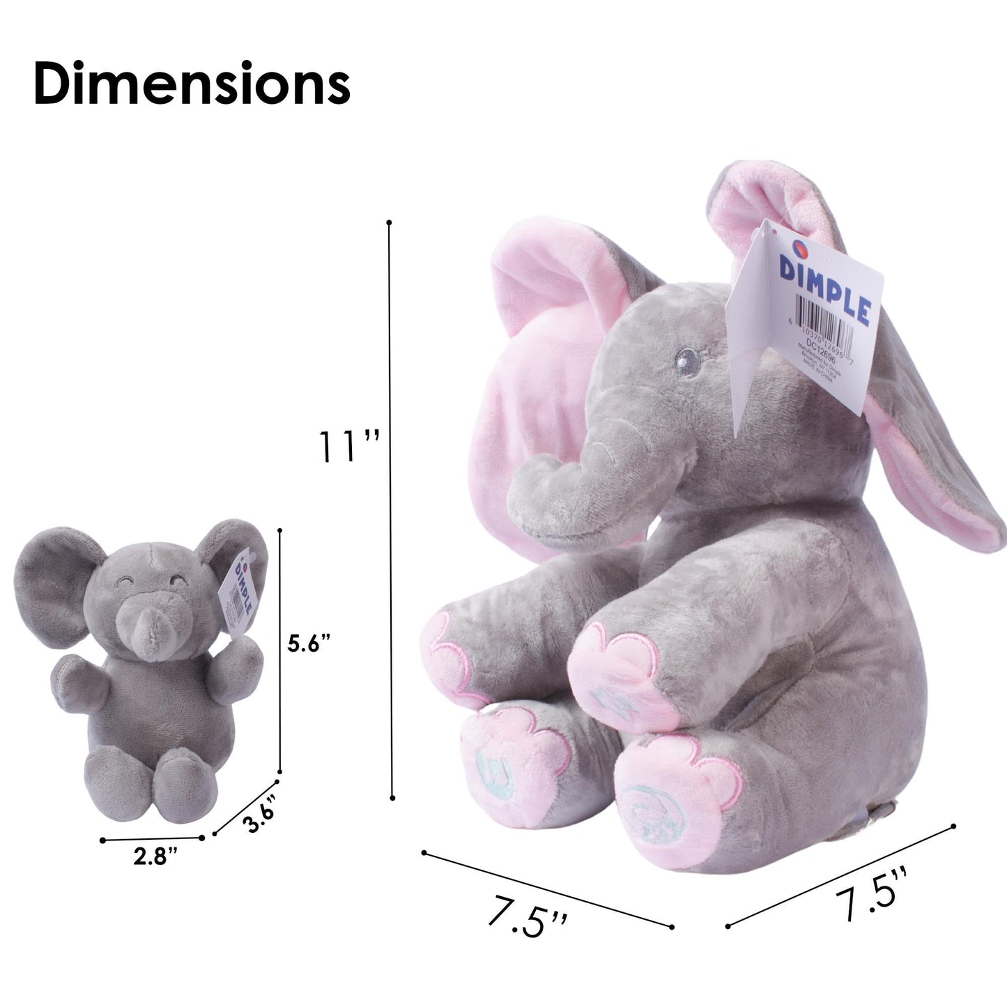 Dimple Stuffed Animal Set - Kaia Interactive Musical Peek-A-Boo Elephant Stuffed Animal Toy & Soft Plush Baby Elephant, Gift for Birthday, Baptism, for Toddlers, Boys, Girls, Ages 0 - Up
