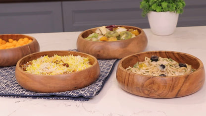 LAVAUX DESIGNS Set of 4 acacia wood bowls 8 x 2 inches (25 oz) with Food safe wood coating | Jointless plates type wood bowl for food | Wooden salad bowls set