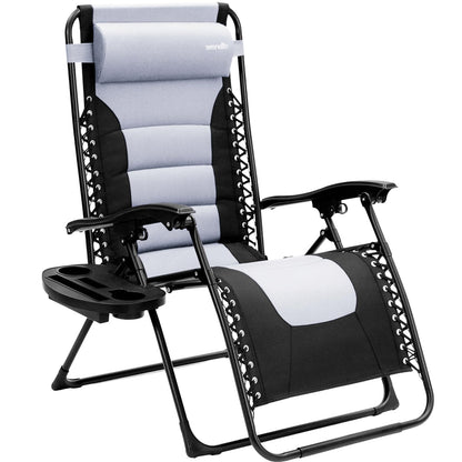 SereneLife Oversized Padded Zero Gravity Lounge Chair, Foldable Outdoor Patio Recliner, Anti Gravity Lawn Recliner with Cup Holder and Side Table for Backyard, Camping, Beach or Outdoor Relaxation