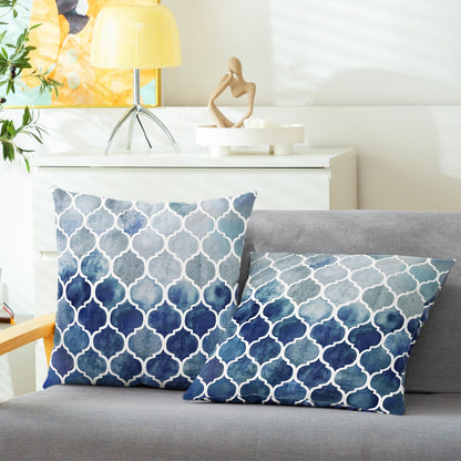 CaliTime Cushion Covers Cushion Cover Pack of 2 Cosy Cushion Covers for Couch Bed Sofa Hand Painted Colourful Geometric Grid Chain Print 45 cm x 45 cm Main Grey Navy Blue