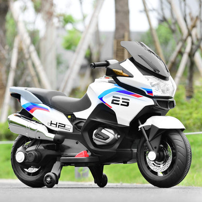Costzon Kids Ride On Motorcycle, 12V Electric Battery Powered Ride On Bike w/Training Wheels, LED Lights, Music, Pedal, Forward/Reverse, Gift for Children Boys Girls (White)
