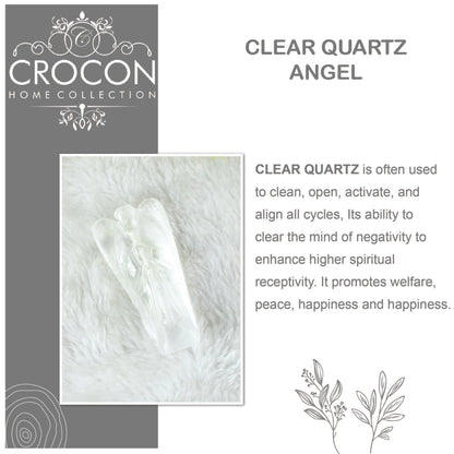 "Clear Quartz Gemstone Pocket Angel Healing Figurine, Hand Carved Guardian Angel - Crystals for Positive Energy, Handmade Mini Statue for Love, Peace & Healing, Natural Gemstone Healing Figurine"