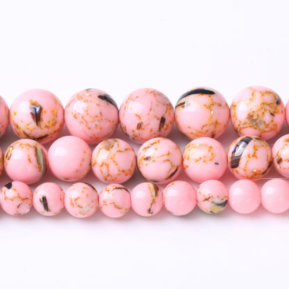 60PCS 6MM Pink Shell Turquoise Beads with Mother-of-Pearl Round Loose Natural Gem Beads for Jewelry Making 15
