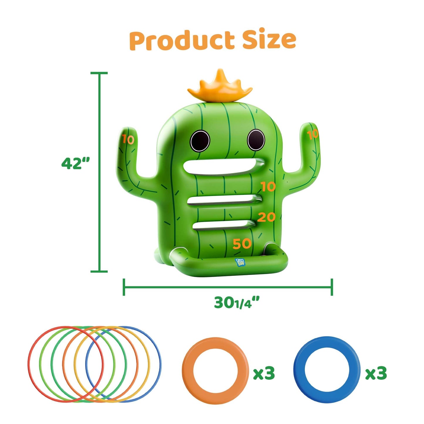 Funscape Kids Pool Toys, Inflatable Cactus Water Toss Game, Outdoor Backyard Play w/6 Rings 6 Discs, Swimming Floating Toy Summer Beach Yard Family Fun Party Gift 3 4 5 6 7 8 12 Year Old Boy Girl Teen