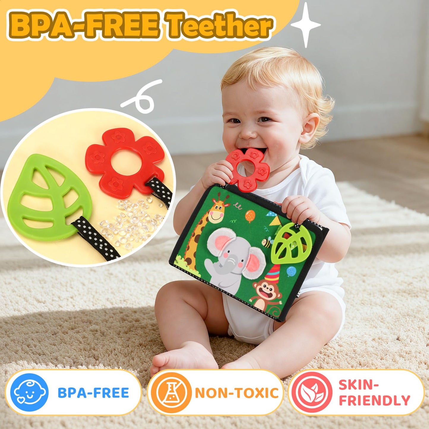 BBWOO Tummy Time Toys, Black and White High Contrast Baby Toys for Newborn, Baby Visual Stimulation Mirror, Montessori Crinkle Book for Infant 0-3-6-12 Months, Boy Girl Shower Gift