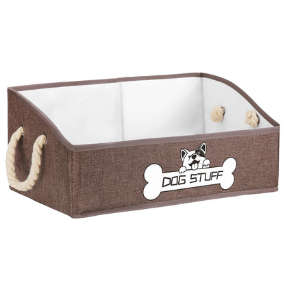 Thankspaw Collapsible Fabric Dog Toy Box and Storage Bin With Handle - Trapezoid Basket Chest Organizer for Pet Toys, Blankets and Accessories,Coffee