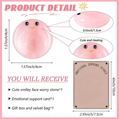ZHIYUXI Rose Quartz Crystals Emotional Support Worry Stones for Anxiety Relief Items Stress Relief Gifts Encouragement Gifts for Women Smile Worry Stones Calming Gifts Mothers Day Gifts