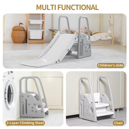 3 in 1 Toddler Large Play Climber Slide PlaySet with Extra Long Slipping Slope Indoor Kids Slide Toddler Playground Toddler Slide Outdoor Toys for Toddlers (Gray)