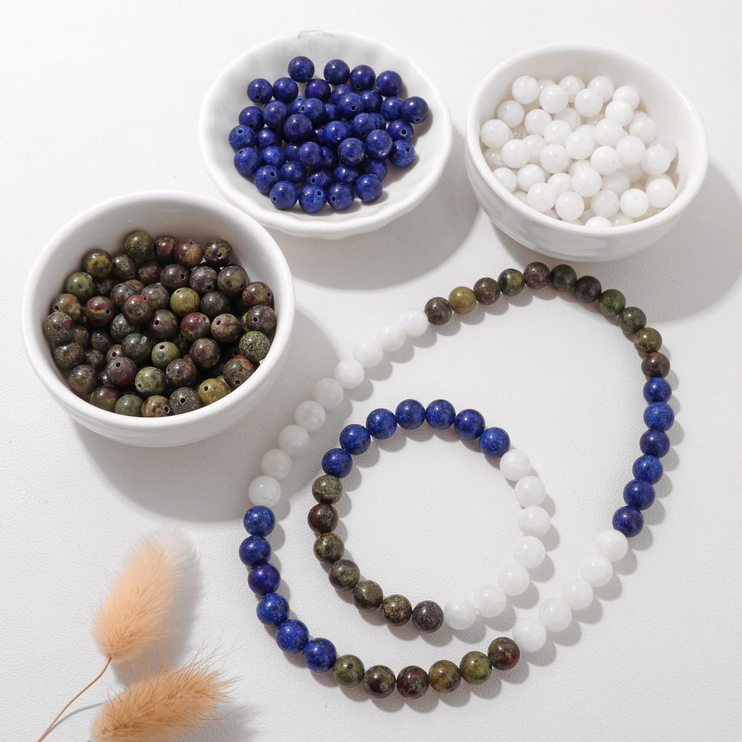 Risyfjew 100PCS 8mm Natural Dragon Bloodstone Beads Gemstone Round Loose Beads for Jewelry Making Chakra Crystal Stone Beads for Bracelets Necklace Earrings Making Supplies (100pcs/Strand)